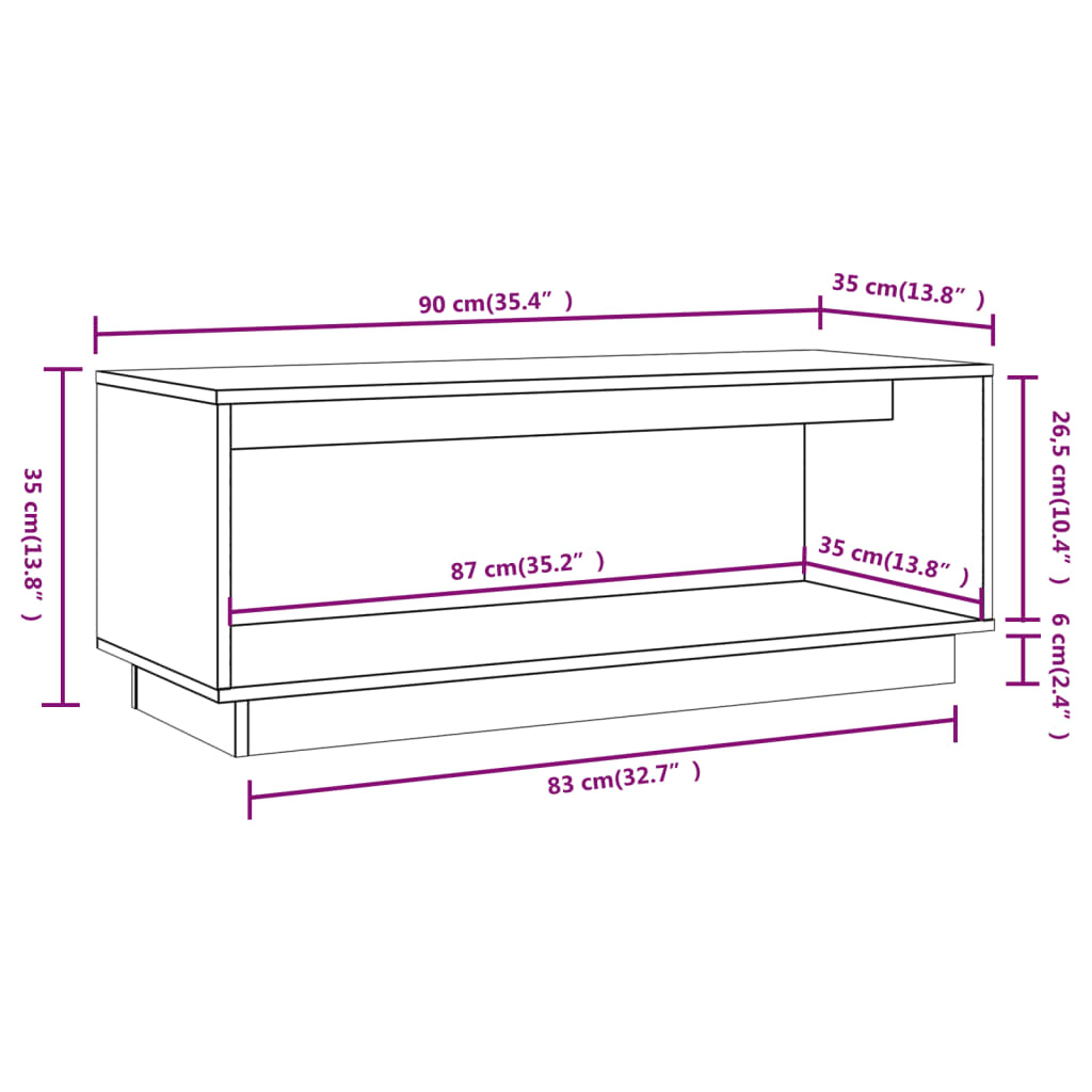 TV Cabinet Grey 90x35x35 cm Solid Wood Pine