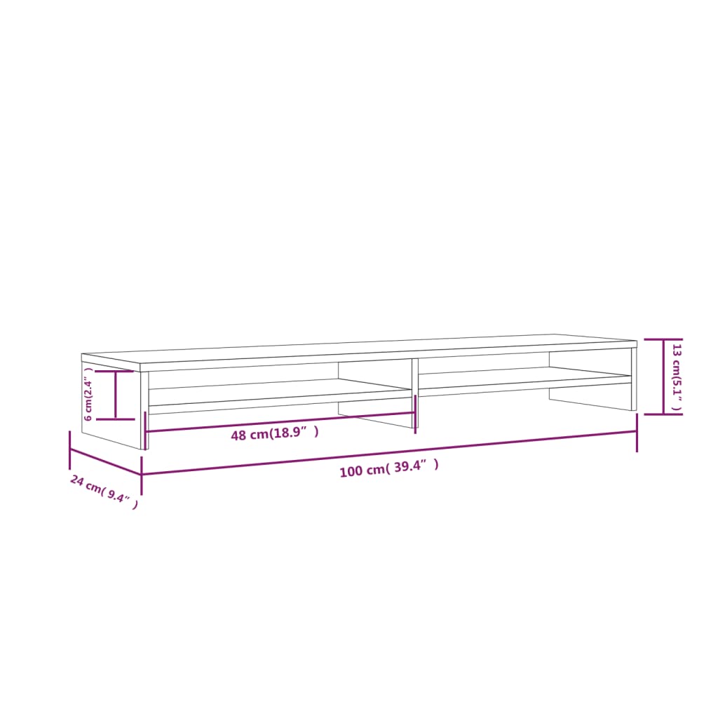 Monitor Stand | Natural Pine | Solid Pine Wood | 100 cm long
