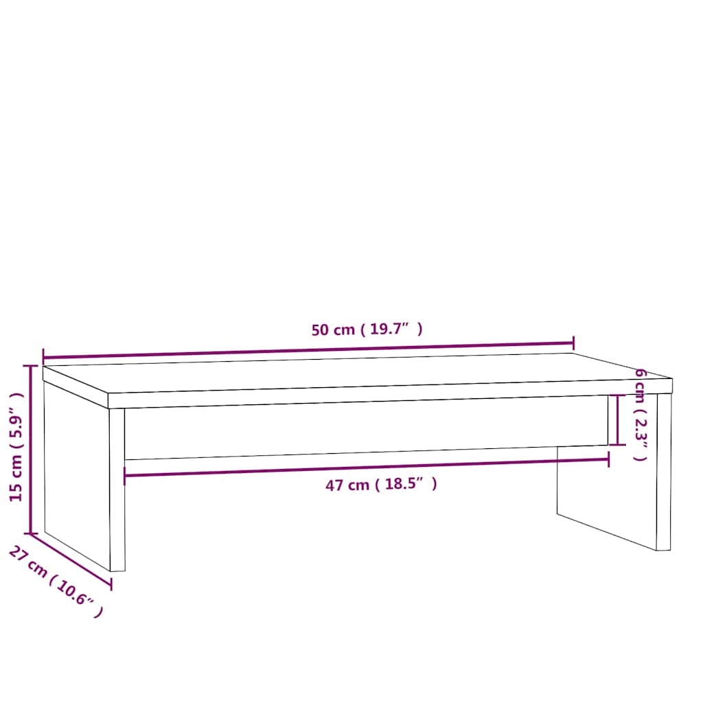 Monitor Stand | White | Solid Pine Wood | 50 cm x 27 cm x 15 cm