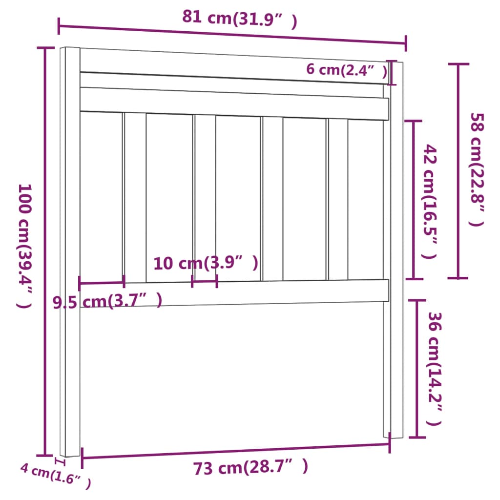 814069 vidaXL Bed Headboard 81x4x100 cm Solid Wood Pine