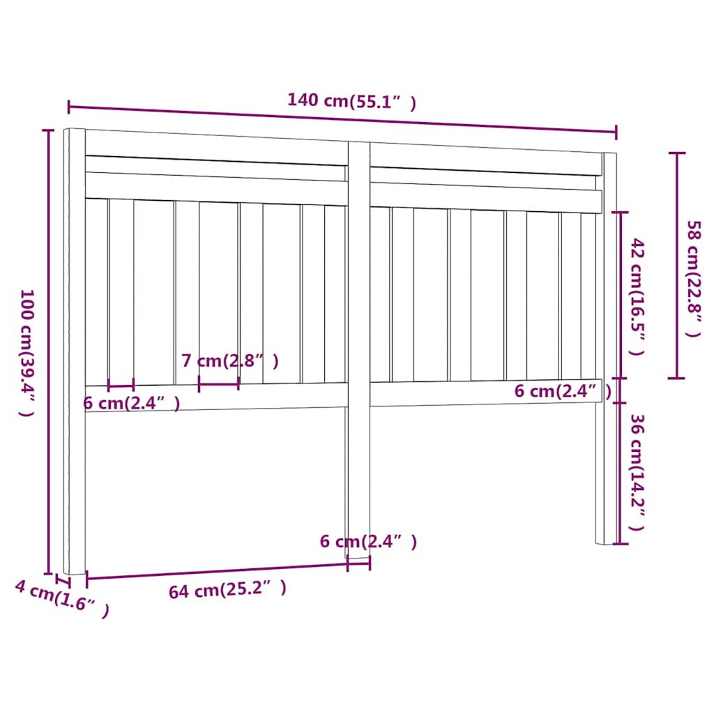 814089 vidaXL Bed Headboard 140x4x100 cm Solid Wood Pine