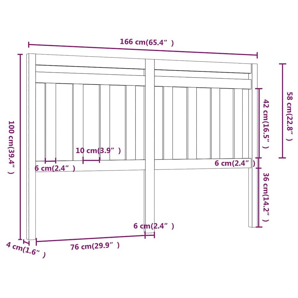 814104 vidaXL Bed Headboard 166x4x100 cm Solid Wood Pine