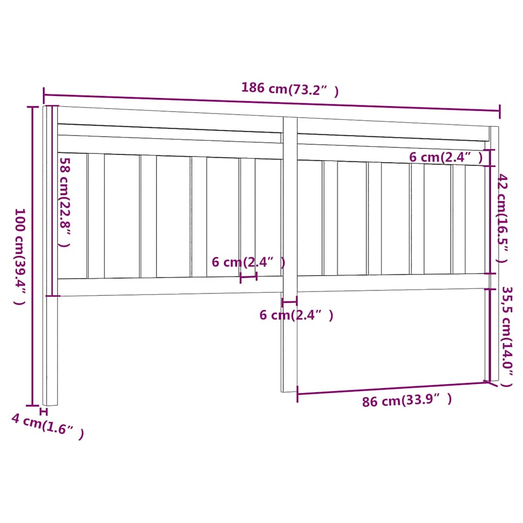 814109 vidaXL Bed Headboard 186x4x100 cm Solid Wood Pine