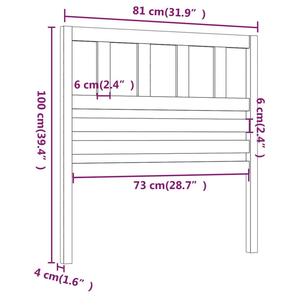 Bed Headboard Grey 81x4x100 cm Solid Wood Pine