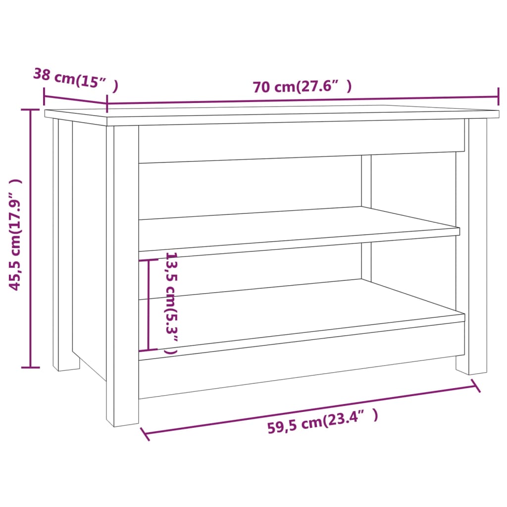 Shoe Bench Black 70x38x45,5 cm Solid Wood Pine