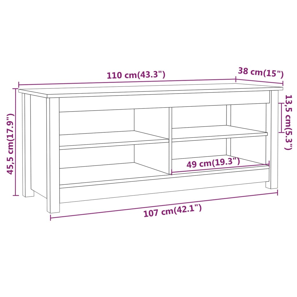 Shoe Bench Black 110x38x45,5 cm Solid Wood Pine