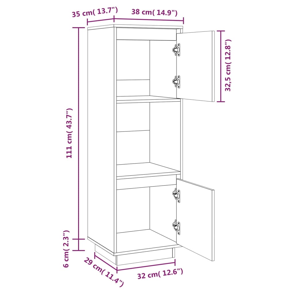 Highboard | Honey brown | Solid pine wood | Tall | Cabinet | Rectangular