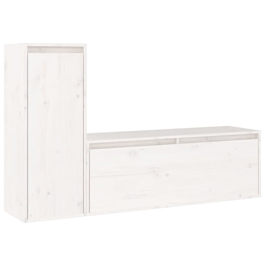 TV Cabinet | Set of 2 | White | Solid Pine Wood | Medium | TV Cabinet