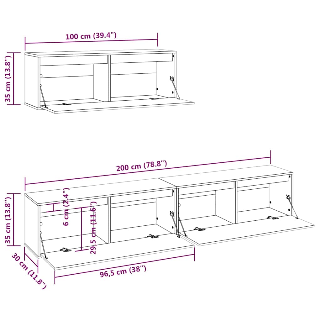 Tv Cabinet | Set of 3 | White | Solid pinewood | Standard | Wall mounting