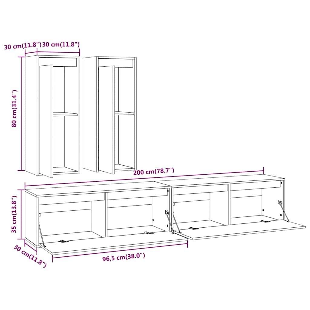TV Cabinet | Set of 4 | White | Solid Pine Wood | Standard