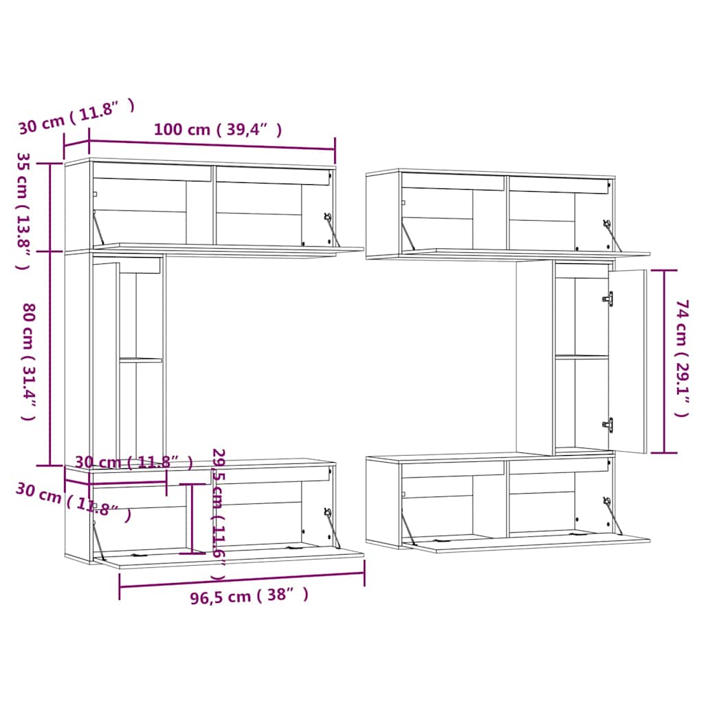 TV Cabinet | Set of 6 | White | Solid pinewood | TV Cabinet | Rectangular