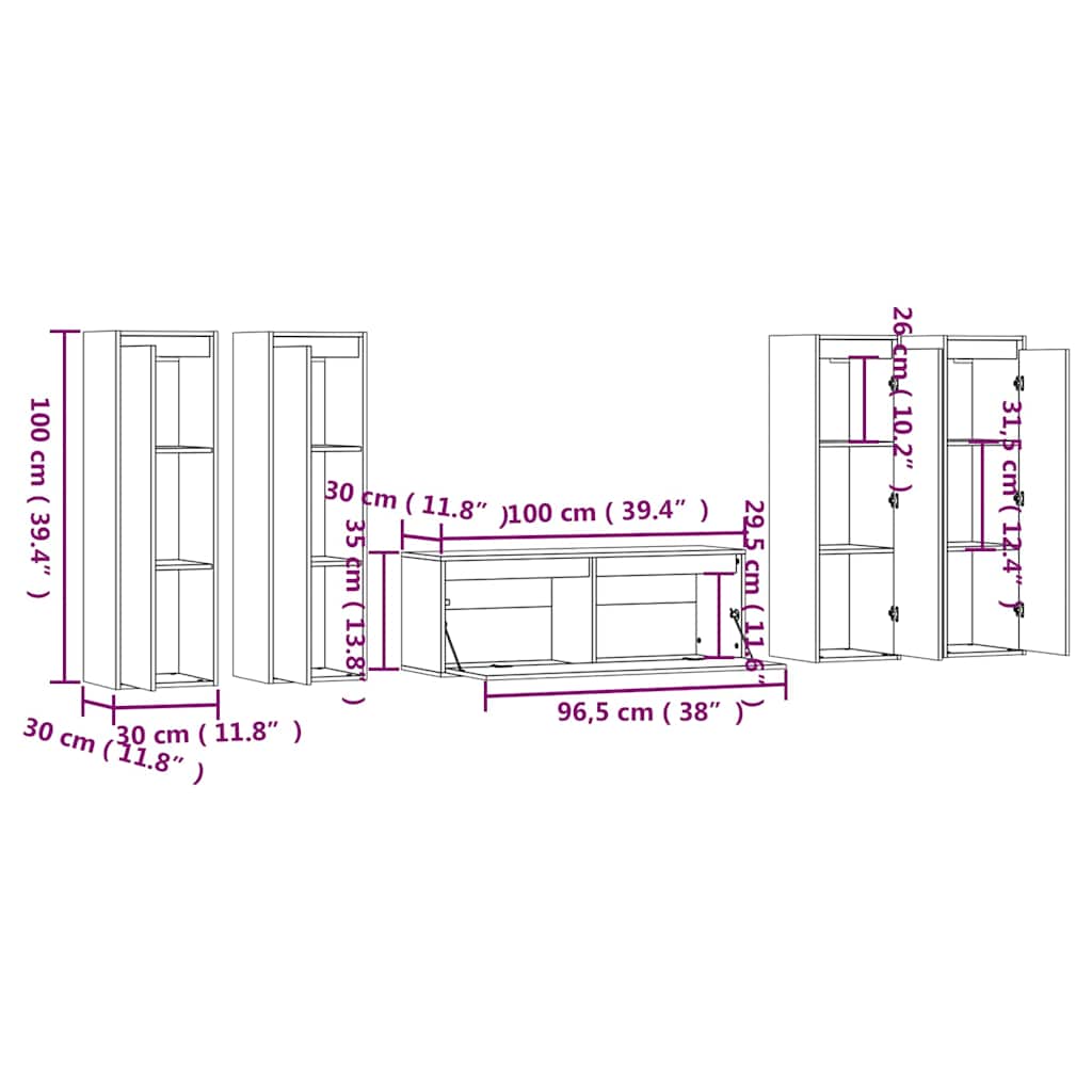 TV Cabinet | Set of 5 | White | Solid Pine Wood | Multiple Sizes