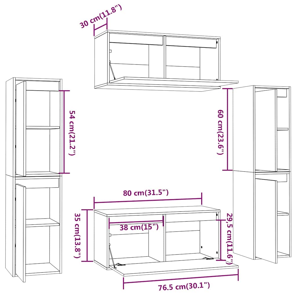 TV Cabinet | Set of 6 | White | Solid pinewood | TV Cabinet | Rectangular