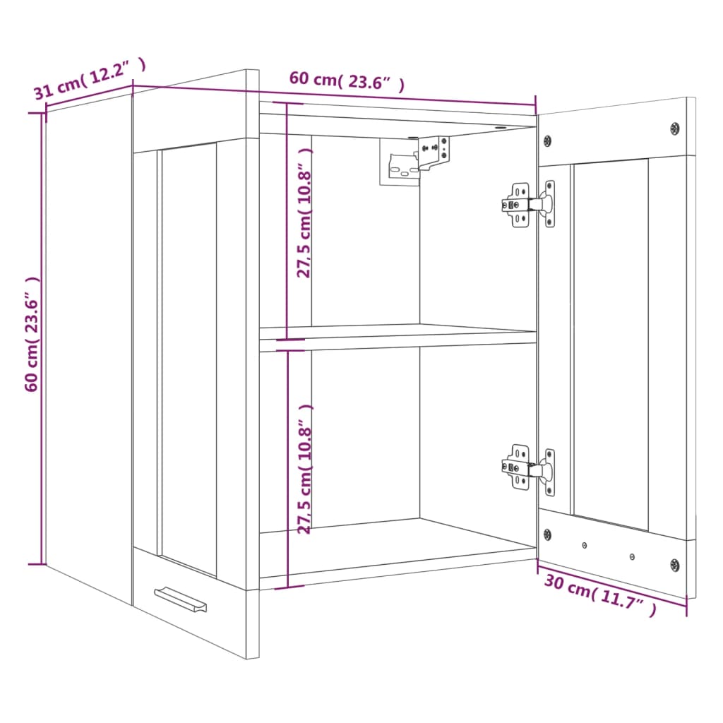 Hanging Glass Cabinet Lyon Smoked Oak 60x31x60 cm Engineered Wood