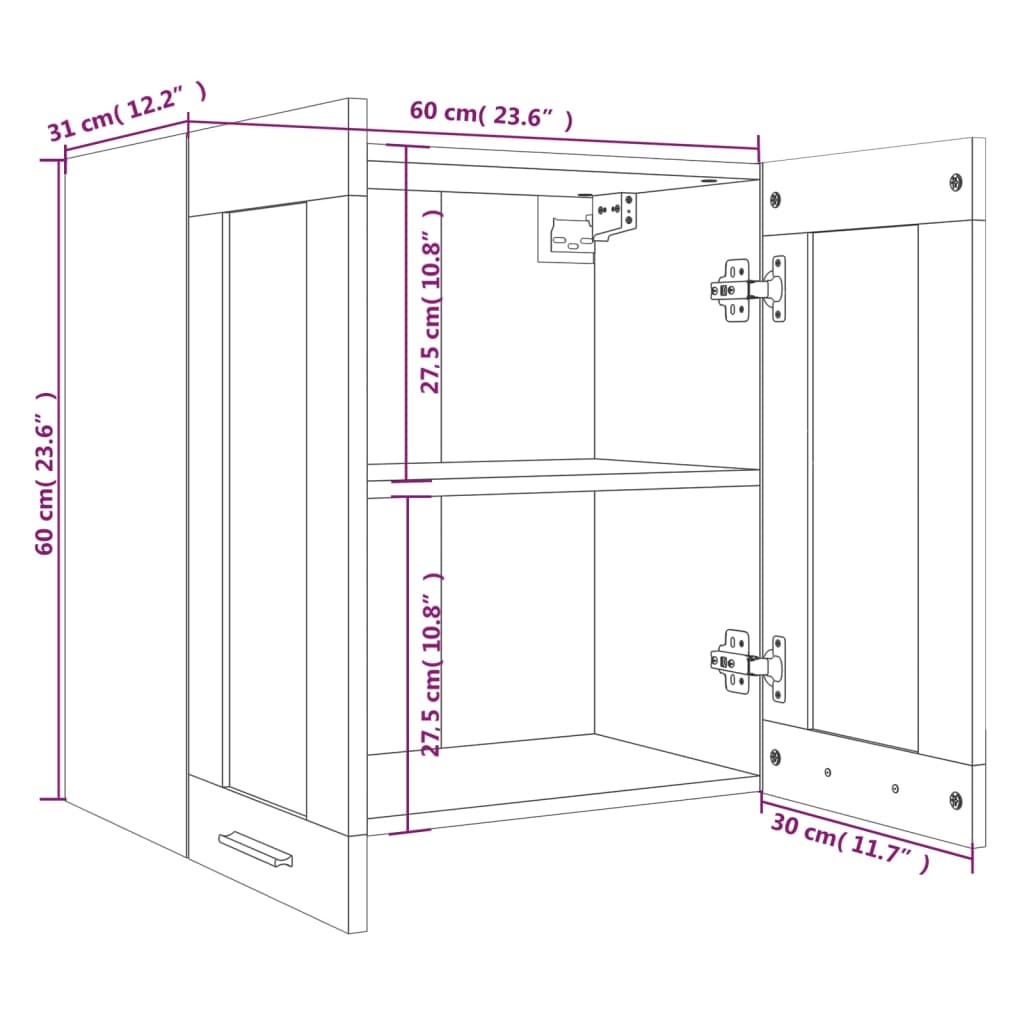 Hanging Glass Cabinet Lyon Grey Sonoma 60x31x60 cm Engineered Wood