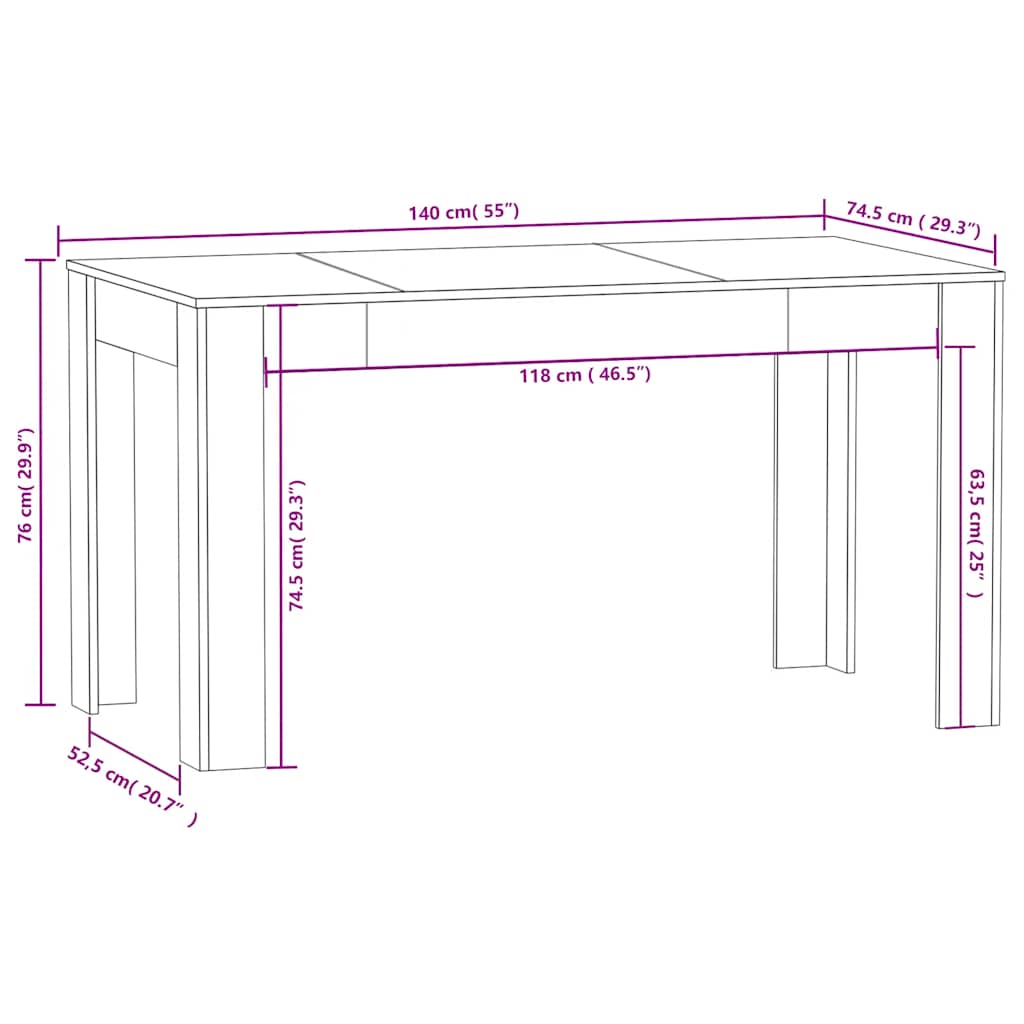 Dining Table Smoked Oak 140x74.5x76 cm Engineered Wood