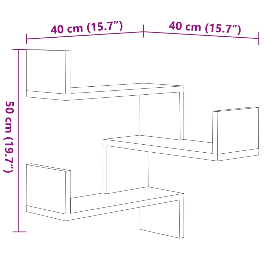815205 vidaXL Wall Corner Shelves 2 pcs Smoked Oak 40x40x50 cm Engineered Wood
