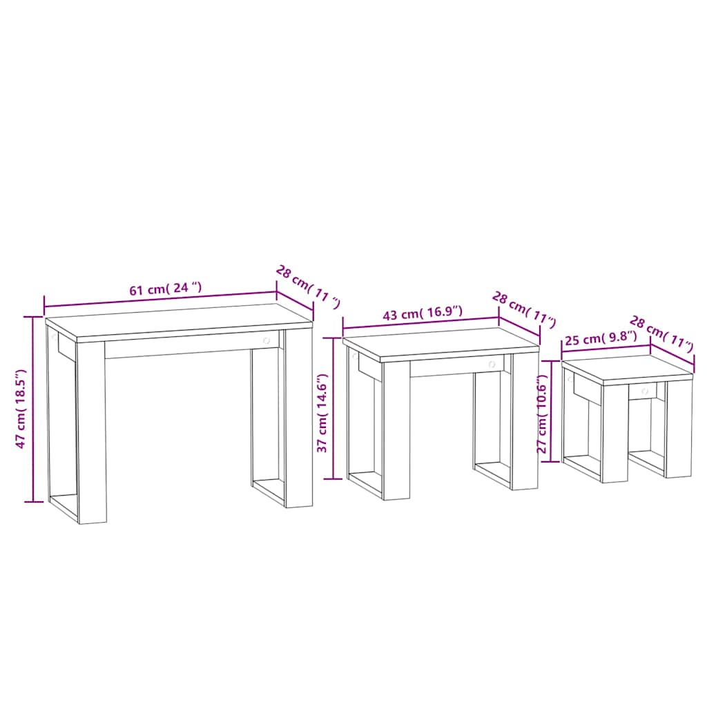 815223 vidaXL Nesting Tables 3 pcs Grey Sonoma Engineered Wood