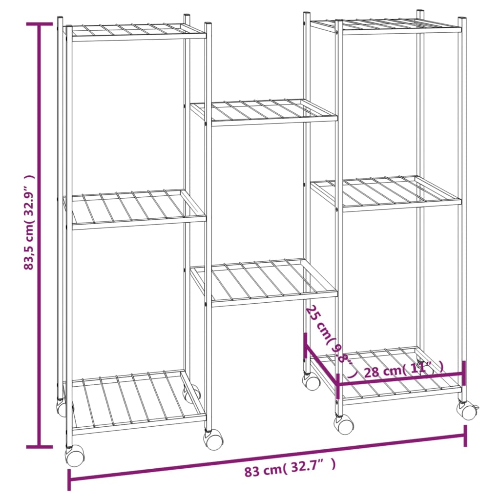 Flower Stand Black Powder-Coated Iron Tall Rollable