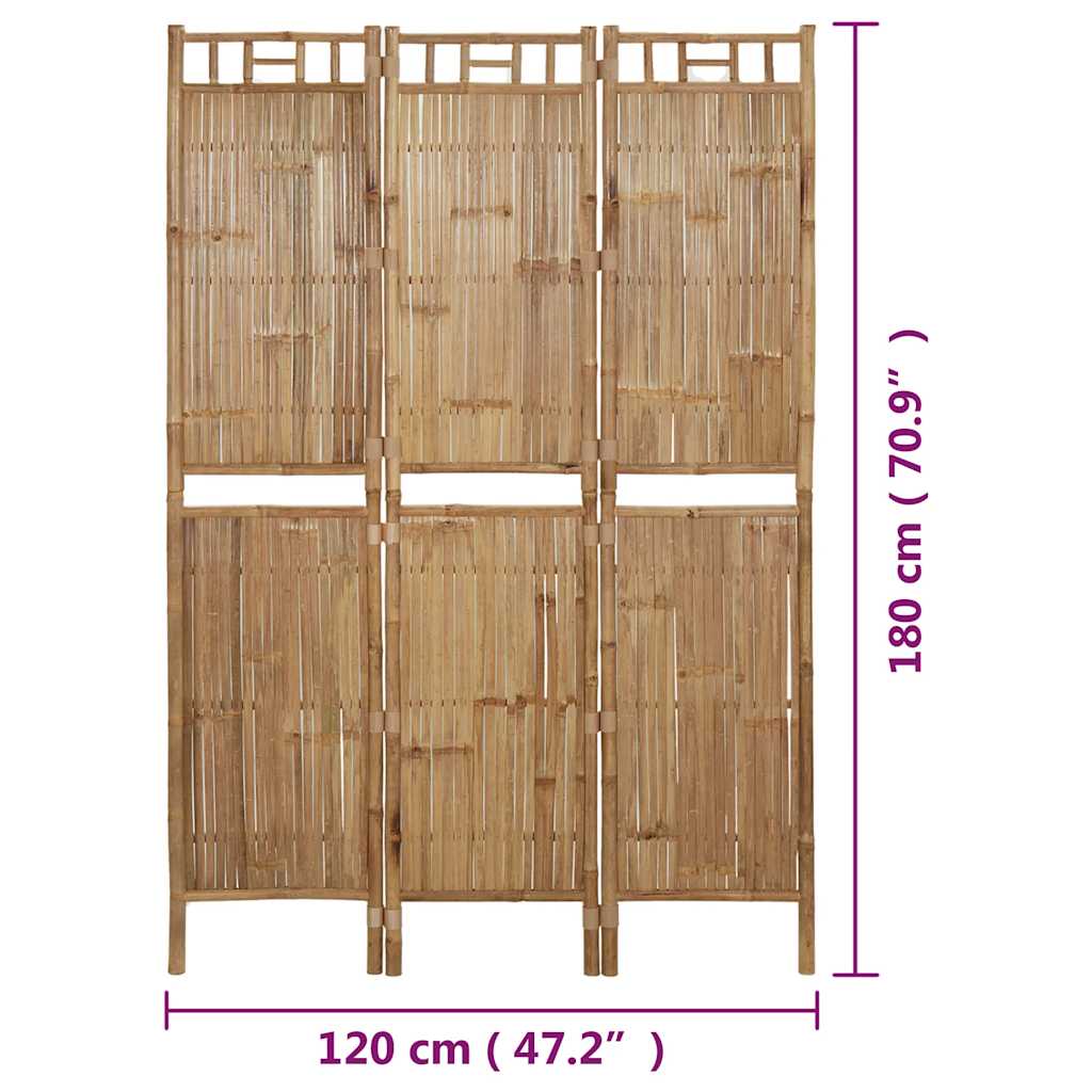 3-Panel Room Divider Bamboo 47.2"x70.9