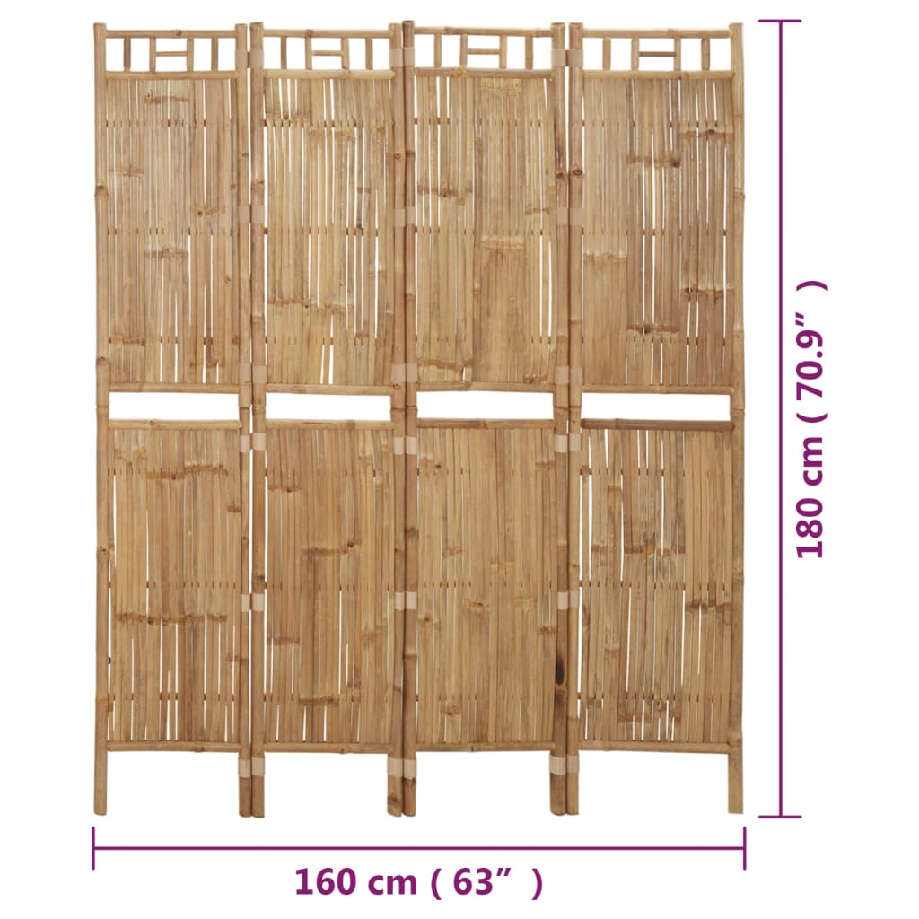 4-Panel Room Divider Bamboo 63"x70.9