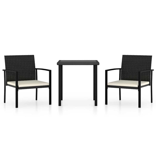 3 Piece Outdoor Dining Set Poly Rattan Black