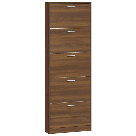 Shoe Cabinet Brown Oak 59x17x169 cm Engineered Wood