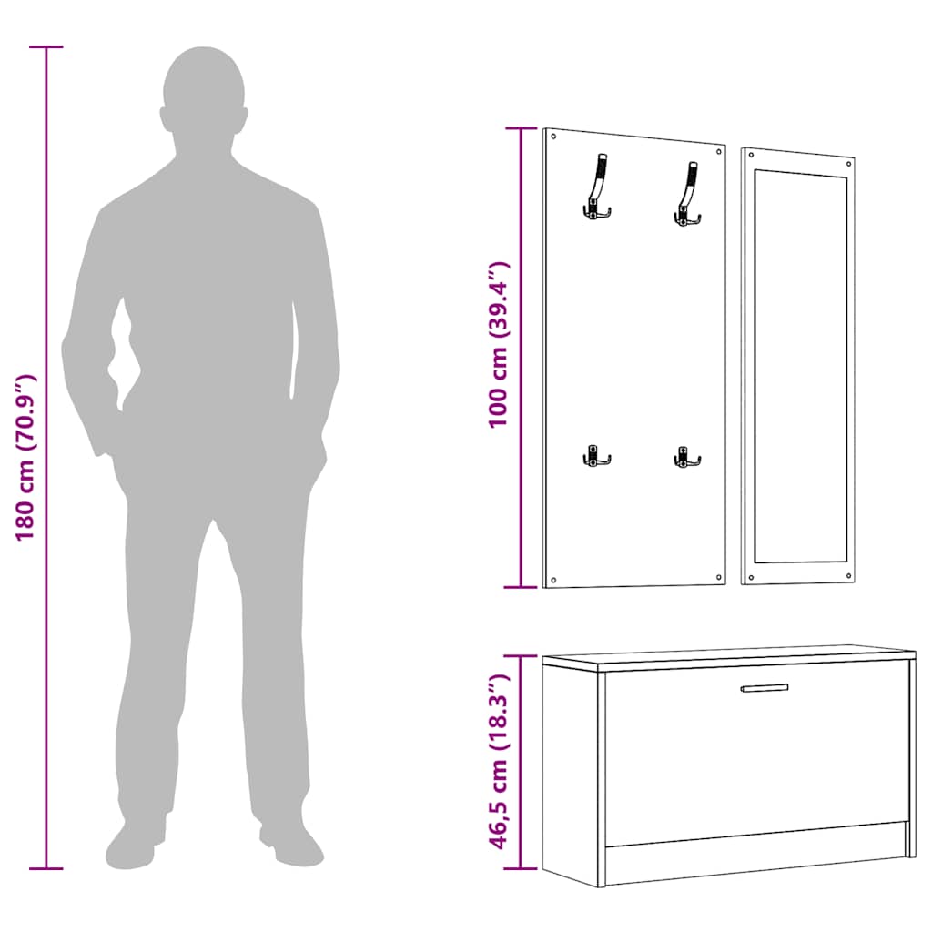 3-in-1 Shoe Cabinet Set White Engineered Wood