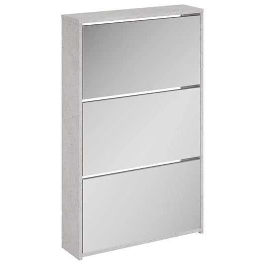 Shoe Cabinet with Mirror 3-Layer Concrete Grey 63x17x102.5 cm