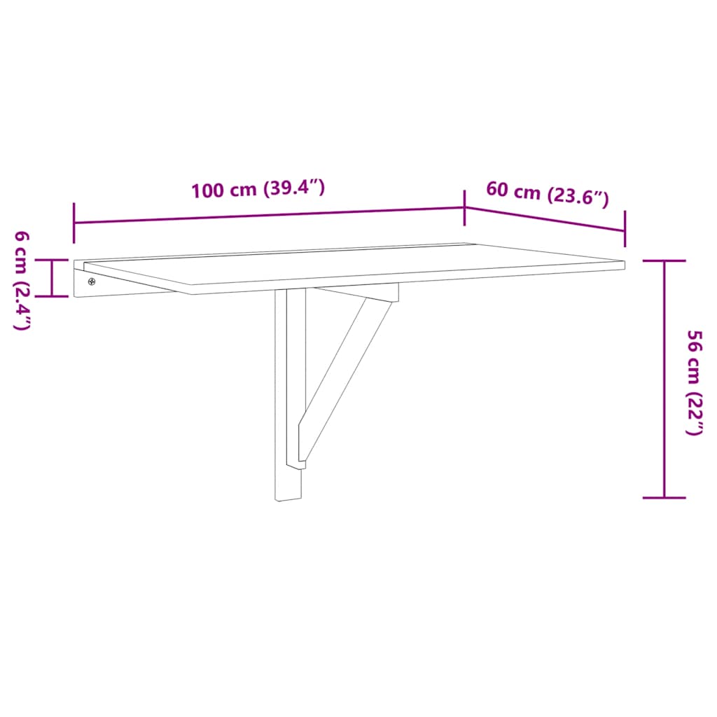 Folding Wall Table Black 100x60x56 cm Engineered Wood