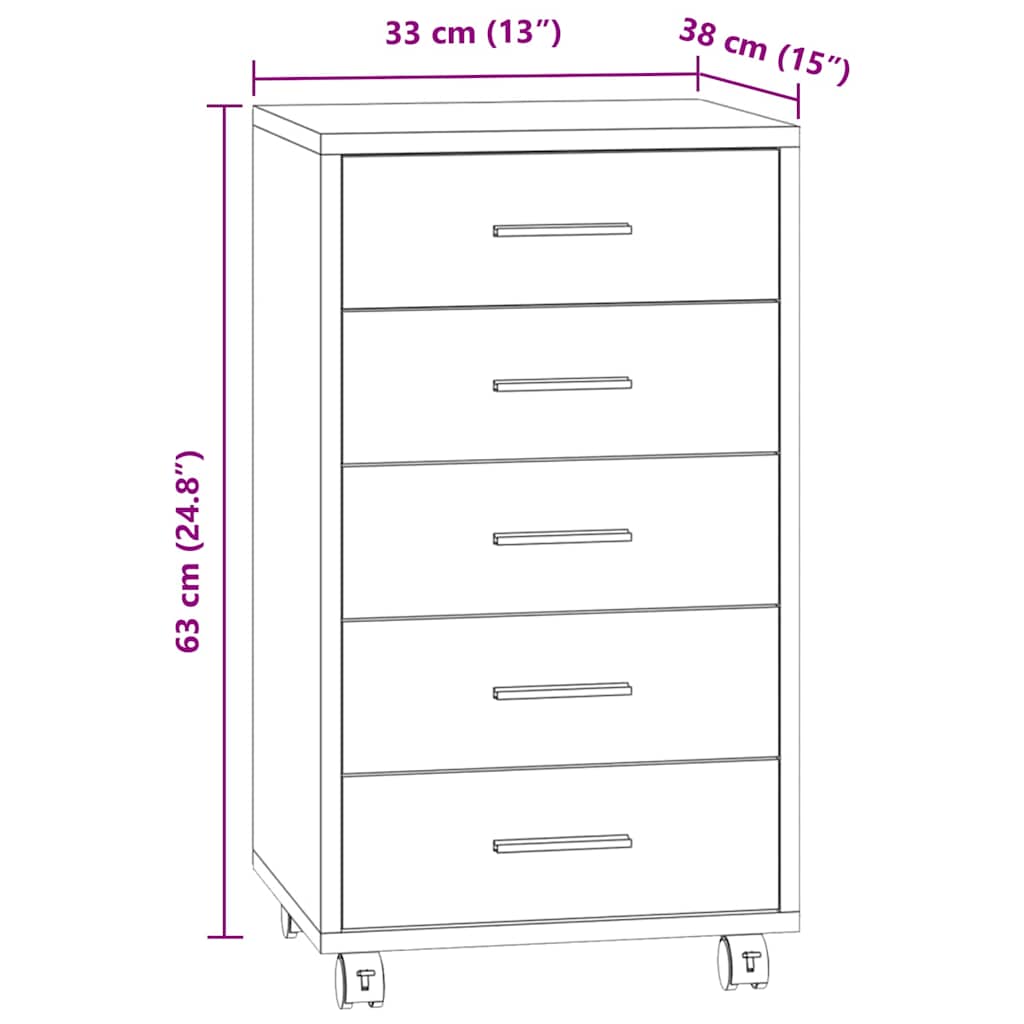 Drawer Cabinet with Castors High Gloss White Engineered Wood