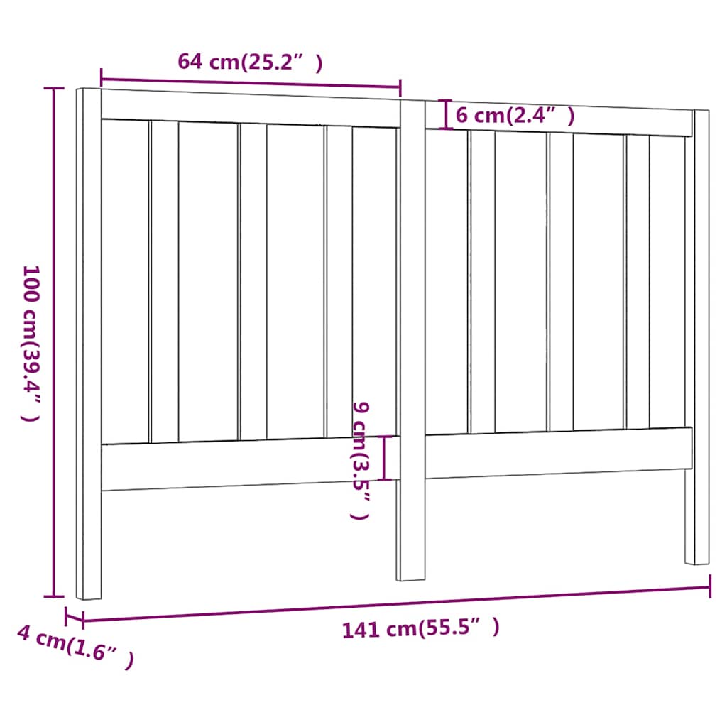 Bed Headboard Grey 141x4x100 cm Solid Wood Pine