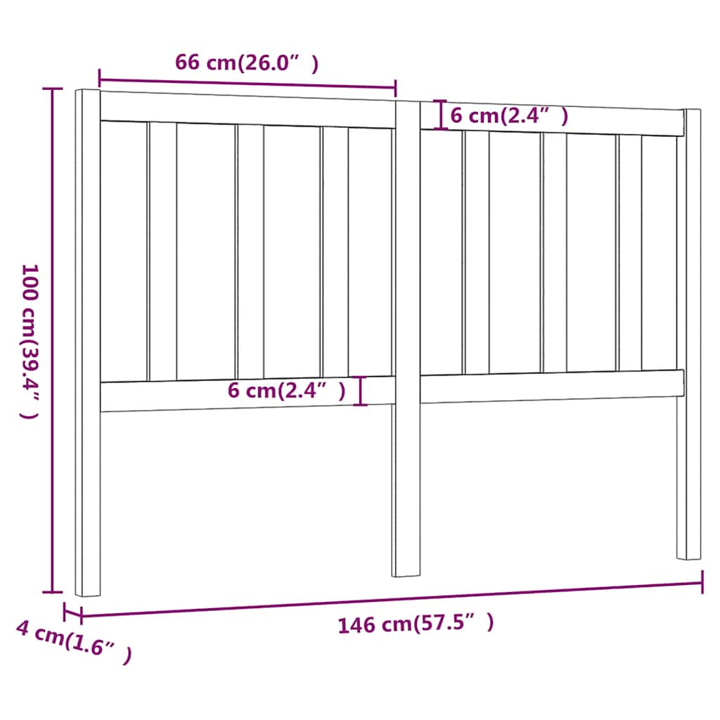 Bed Headboard | Grey | Solid pine wood | 146 cm wide, 100 cm high