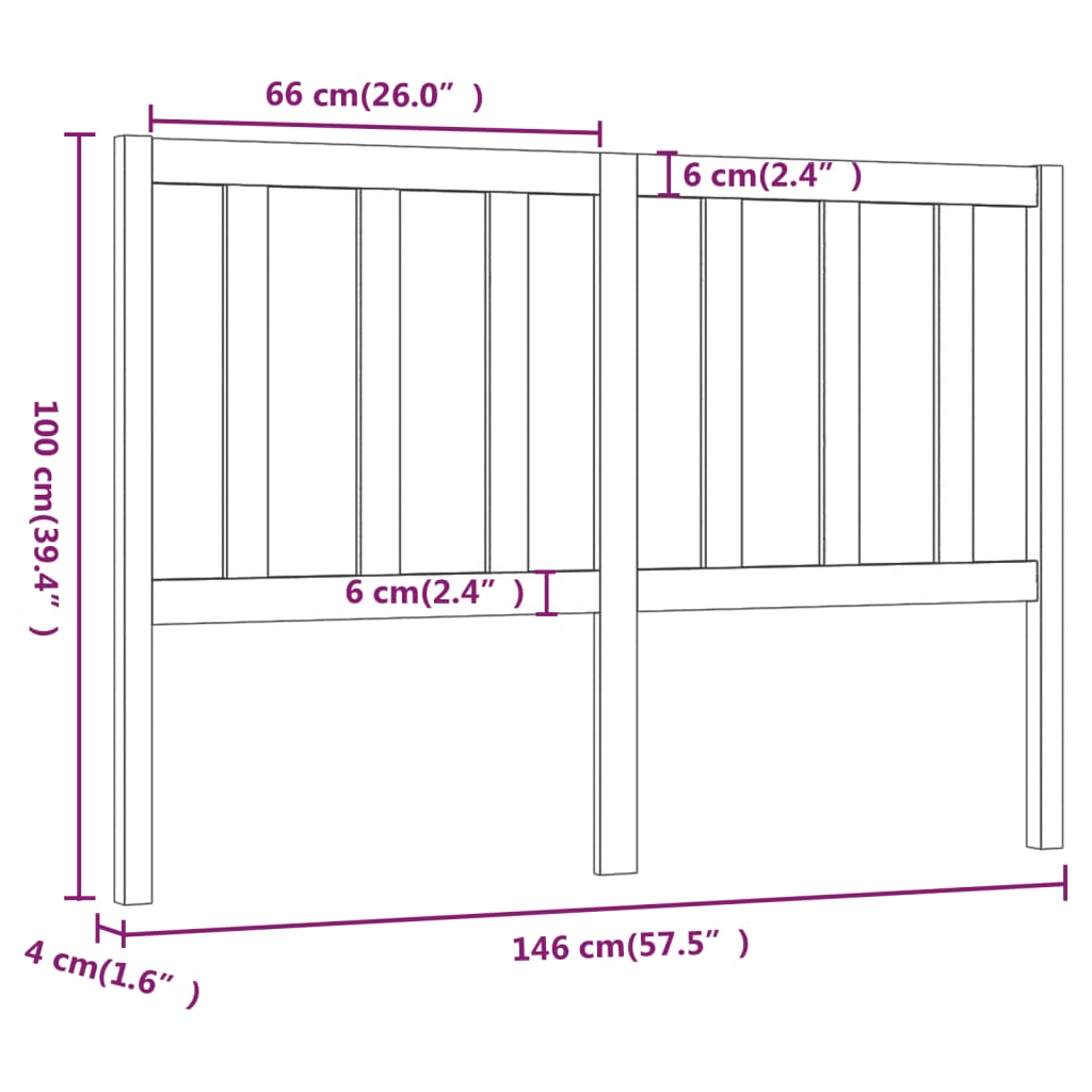 Bed Headboard Black 146x4x100 cm Solid Wood Pine