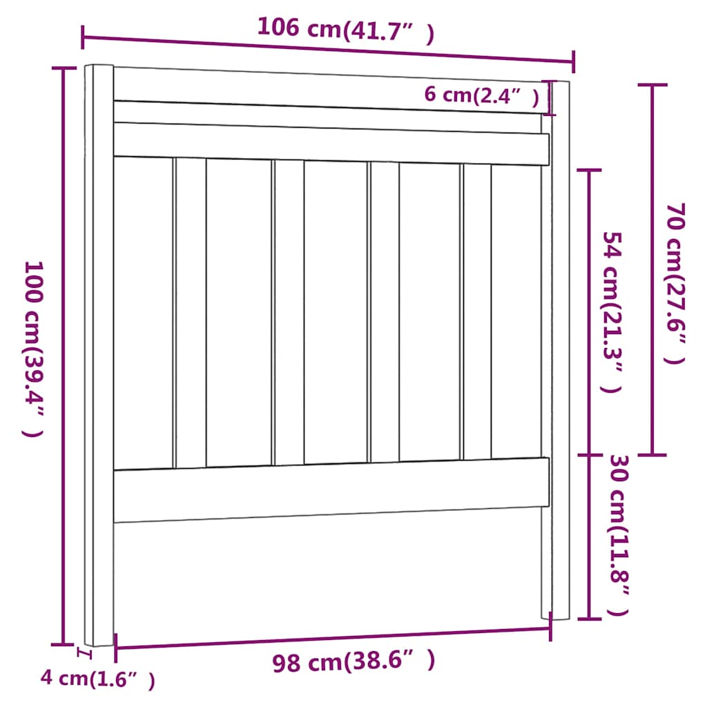 Bed Headboard Grey 106x4x100 cm Solid Wood Pine