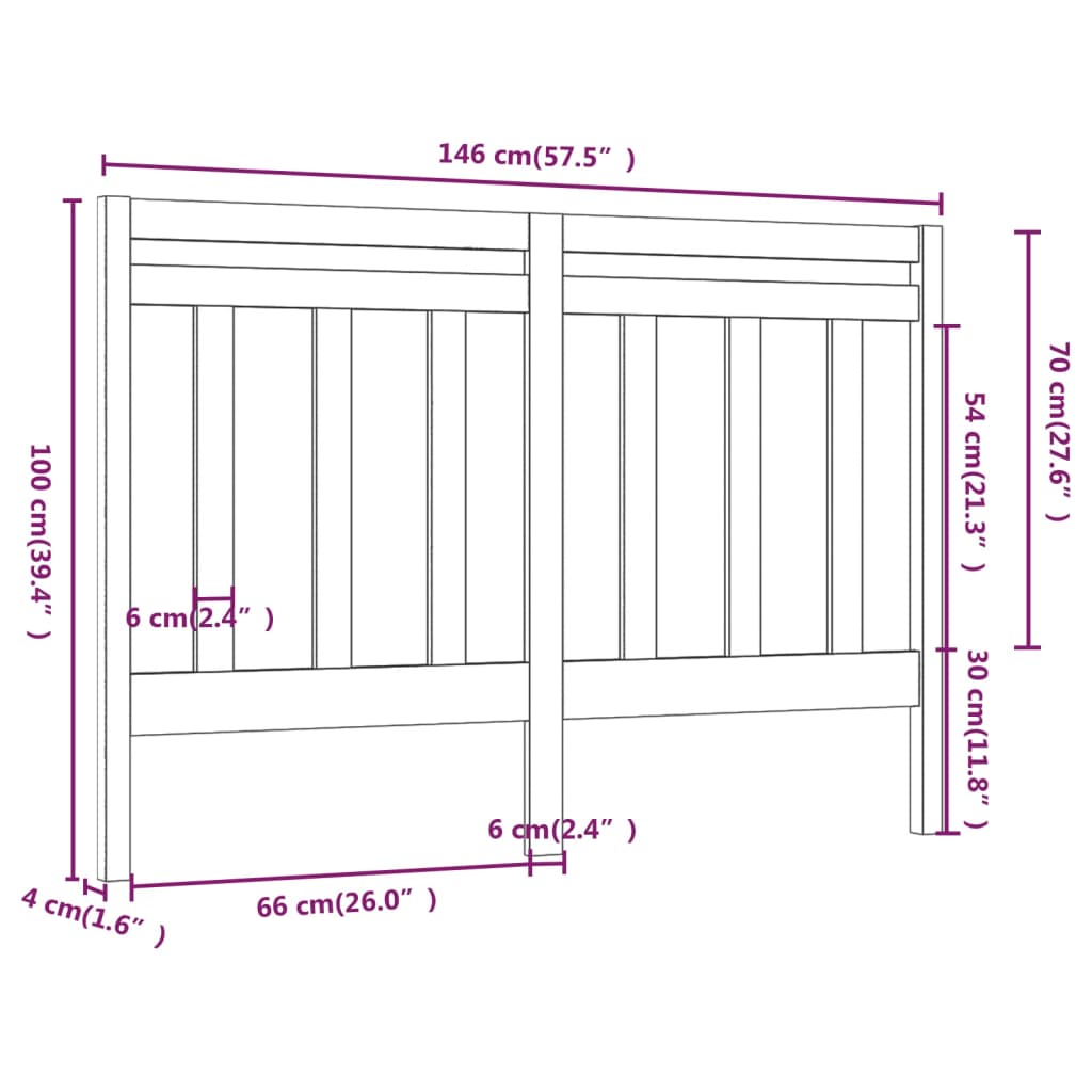 Bed Headboard Black 146x4x100 cm Solid Wood Pine
