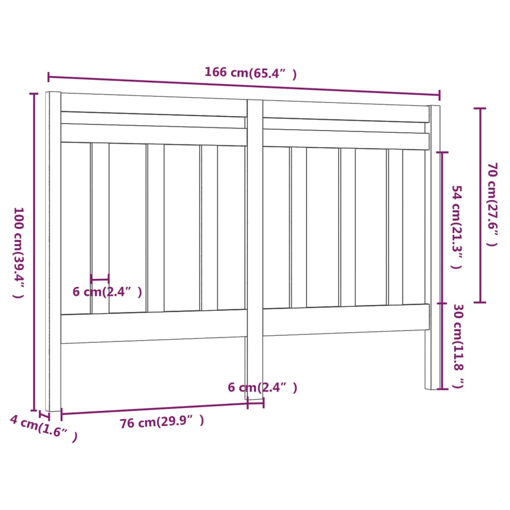 Bed Headboard Grey 166x4x100 cm Solid Wood Pine