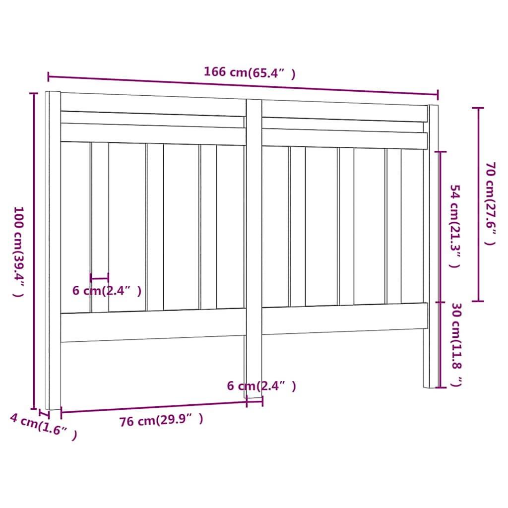 Bed Headboard Black 166x4x100 cm Solid Wood Pine