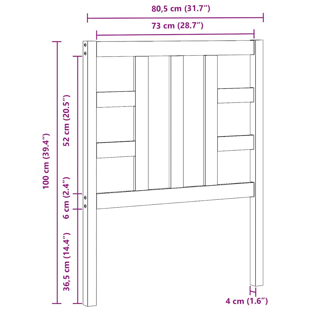 Bed Headboard | Black | Solid Pine Wood | 81 x 4 x 100 cm | Bed Headboard