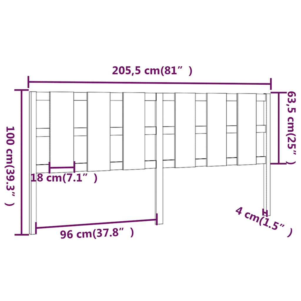 Bed Headboard | Grey | Solid pine wood | 205.5 cm wide | Fancy Inlays