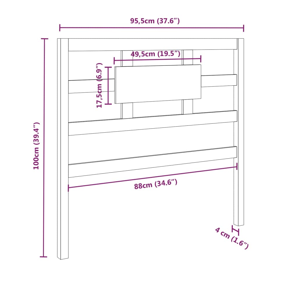 Bed Headboard | Black | Solid Pine Wood | Standard | Decorative Inlays