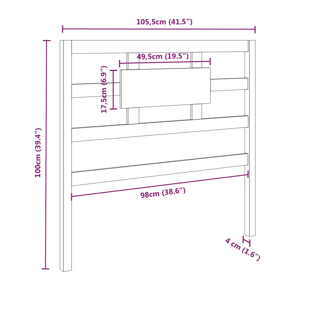 Bed Headboard | Grey | Solid pine wood | 105.5 cm wide x 100 cm high
