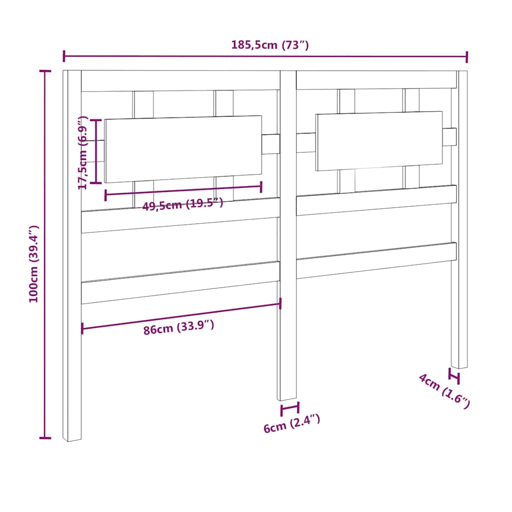 Bed Headboard | Grey | Solid Pine Wood | 185.5cm x 100cm
