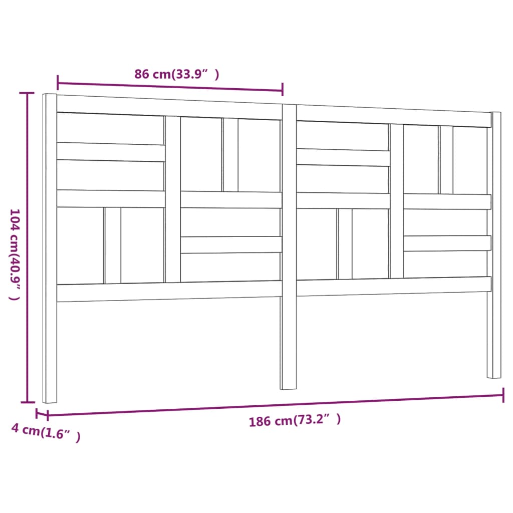 818205 vidaXL Bed Headboard 186x4x104 cm Solid Wood Pine