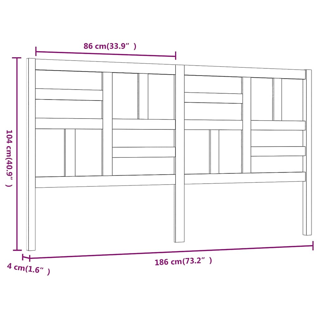 818205 vidaXL Bed Headboard 186x4x104 cm Solid Wood Pine