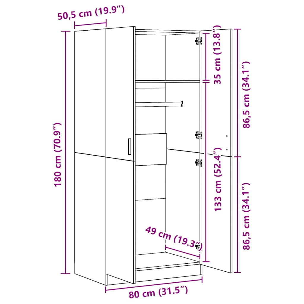 Wardrobe Grey Sonoma 80x50x180 cm Engineered Wood
