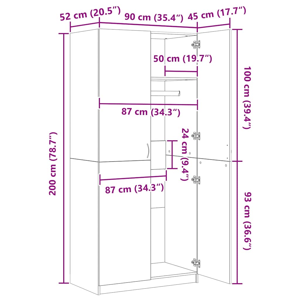 Wardrobe Smoked Oak 90x50x200 cm Engineered Wood