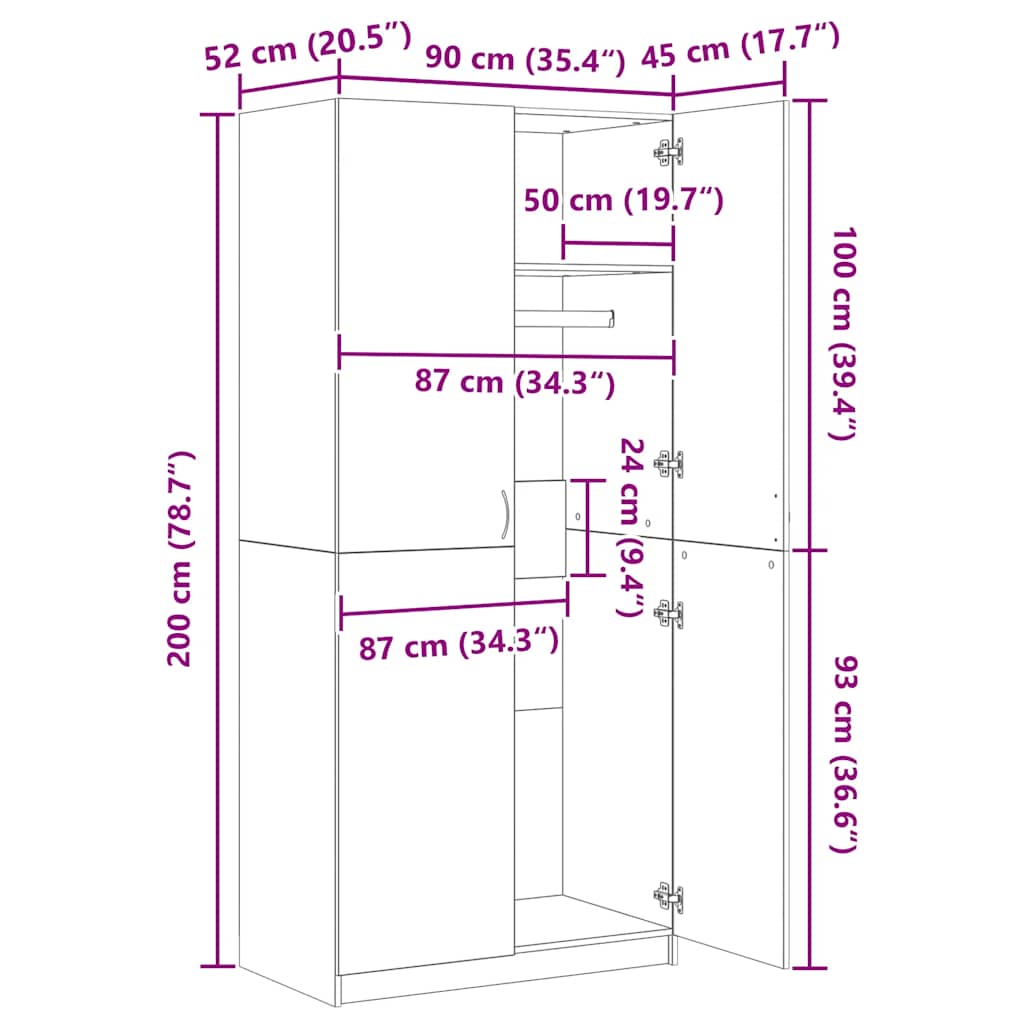 Wardrobe Grey Sonoma 90x50x200 cm Engineered Wood