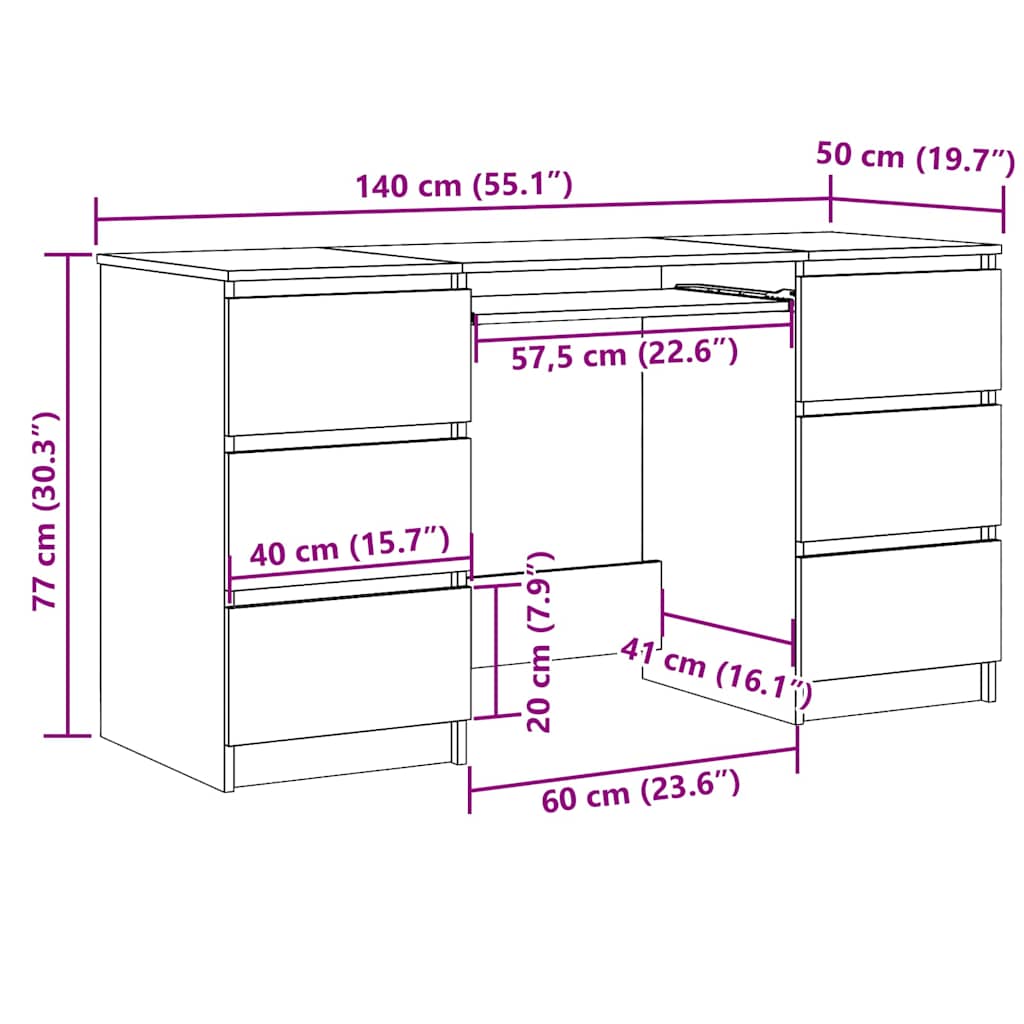 Writing Desk Grey Sonoma 140x50x77 cm Engineered Wood