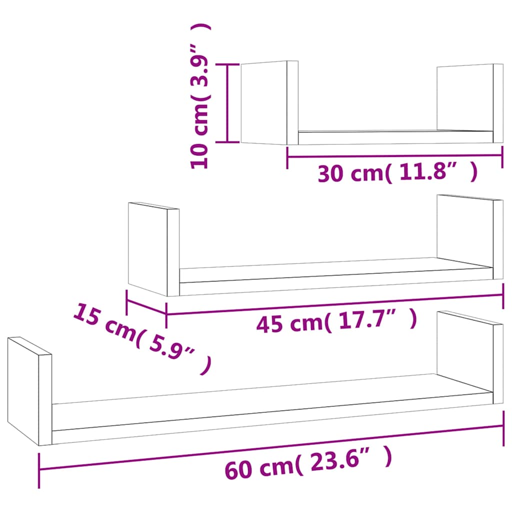 Wall Display Shelves 3 pcs Smoked Oak Engineered Wood